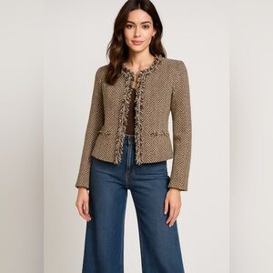 080. Chic Herringbone Jacket - Brown